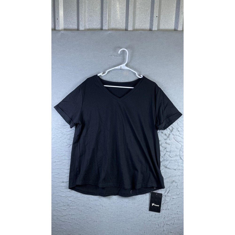 Ficerd V-Neck T-Shirt Mens XL Black New Solid Short Sleeve Basic Tee